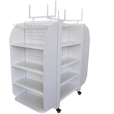 China Double Sided Light Duty Metal Steel Mobile Display Rack Shelving Supermarket Shelves With Wheels for sale