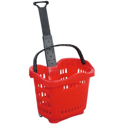 China Supermarkt Retail Store Grocery Supermarket Multicolor Plastic Folding Rolling Shopping Cart With Wheels for sale