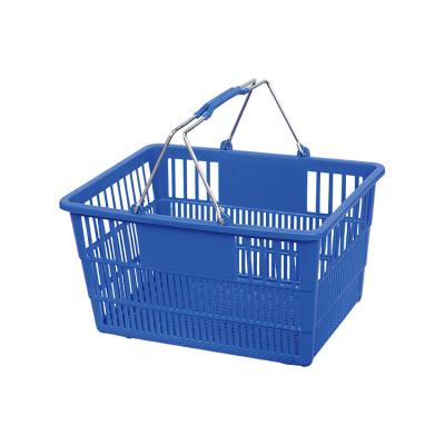 China Supermarkt Store Grocery Wholesale 28l Groceries Supermarket Retail Plastic Double Handle Shopping Basket for sale