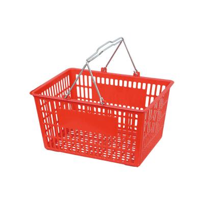 China Grocery Supermarket Plastic Shopping Basket Double Handle Cheap Supermarkt Retail Store Grocery Prices for sale