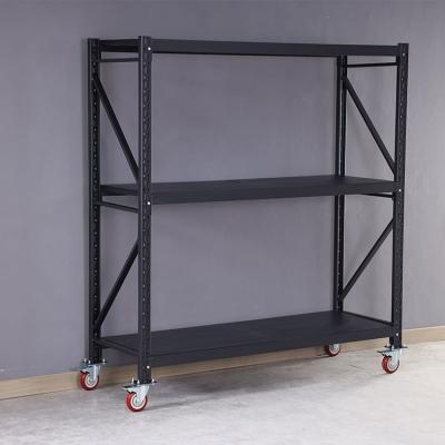 China Corrosion Protection Desktop Shelving Storage Rack Warehouse Storage Shelf Light Duty Steel Mobile Racking With Wheels for sale