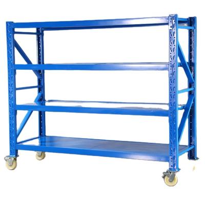 China Corrosion Protection Heavy Duty Steel Metal Workshop Storage Racks Warehouse Shelves With Wheels for sale