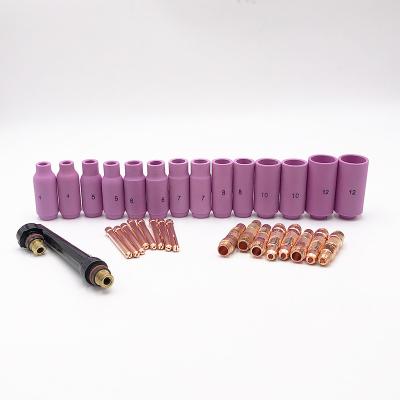 China WP-17/18/26 Tig Welding Torch 32pcs Tig Welding Torch Accessories wp 17 Main Bushing and 18 26 Body Backcap Consumables Kit Ceramic Nozzle Collet for sale