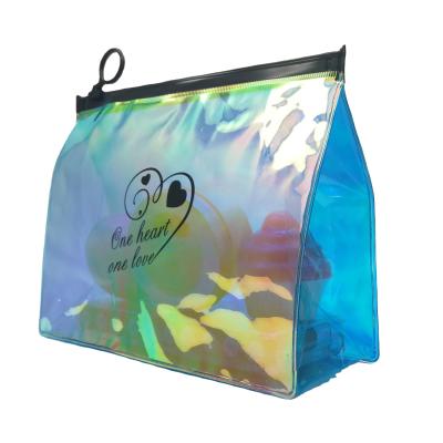 China Eco-friendly Holographic Transparent Portable Beauty Pouch Laser Toiletry Laser PVC Cosmetic Bags for sale