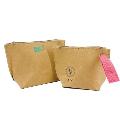 China Fashion Eco - Friendly Natural Washable Kraft Paper Cosmetics Handbag for sale