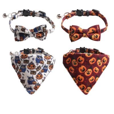 China New Product Pet Collar Halloween Design Cat Collar Bow Triangle Scarf Padded Two-Piece Set Bib for sale