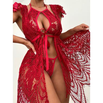 China Hot Selling Sexy Underwear Lingere Transparent Backless Underwear Lace Up Red Nightgowns Satin Women Sexy Lingerie S-XL for sale