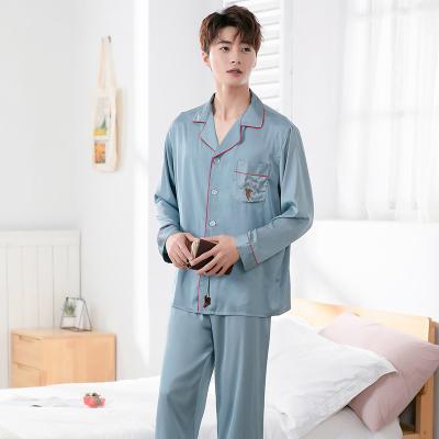 China Autumn Men's QUICK DRY Long Sleeve Pajamas Men's Home Wear Silk Sleepwear Big Size Pajamas Men's Sleepwear for sale