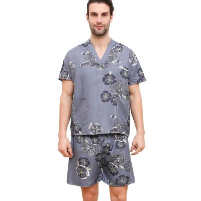 China Designer Luxury QUICK DRY Printed Custom Mens Sleepwear Summer Woven Pajamas Set Satin Silk Pajamas For Men for sale