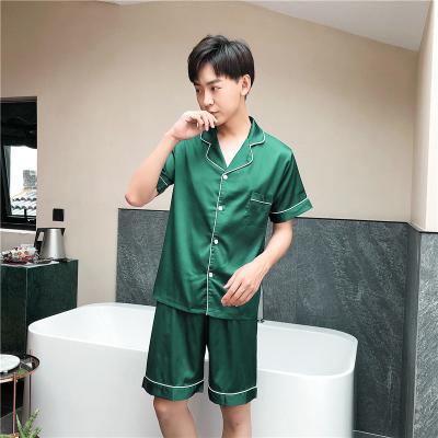 China Plain QUICK DRY Pattern OEM Navy Mens Lightweight Silk Sleepwear With Pockets Wholesale Pajamas for sale