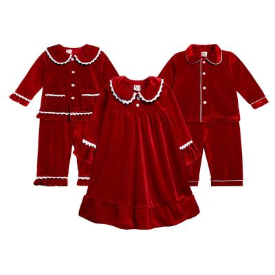 China Best Selling Winter Christmas Velvet Kids Thermal Sleepwear With Lace Girls Pajamas Set for sale