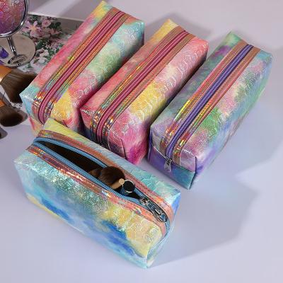 China Fashion Color Tie-Dye Waterproof and Dustproof Leather Cosmetic Bag PU Storage Finish Bag Makeup Bag for sale