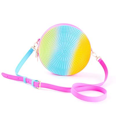 China Lady Guteng Matte PVC Jelly Rattan Bag Rainbow Woven Round Zipper Bag Ins. Girl Colorful Rattan Round Beach Bags for sale