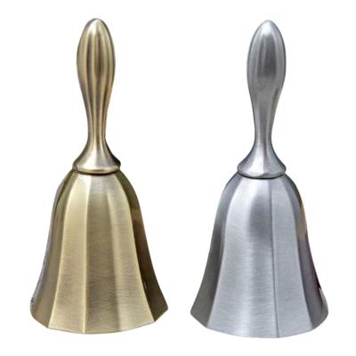 China Restaurant Bar Gold Bell Metal Handle Craft Gifts Global Santa Claus Hand Bells For School for sale