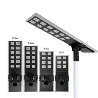 China Waterproof IP65 Outdoor Streetlight 60 80 100 120 W Integrated All In One Solar Streetlight for sale