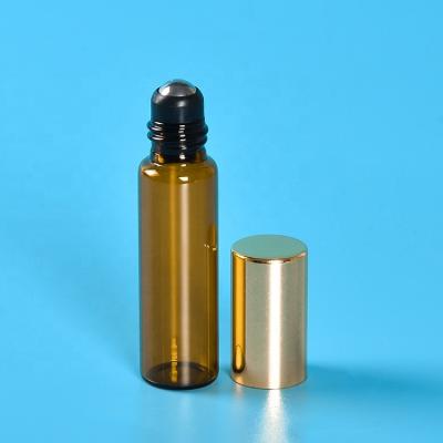 China HuaGui Customized Wholesale price 10ml amber perfume essential oil roller glass  roll on bottle with metal ball for sale