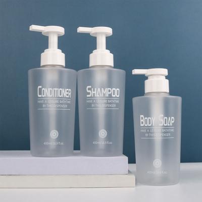 China 400ml PET Plastic  Cosmetic Bottle Pump cap For Body wash and Shampoo  lotion packaging Bottle for sale