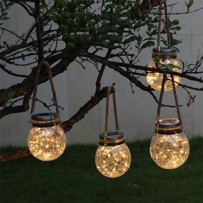 China Christmas Decoration Glass Free Standing Jar Hanging Light Outdoor Garden Led Waterproof Solar Lamp for sale