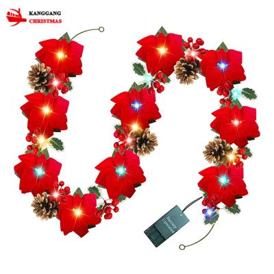 China Fashionable Custom Wholesale KANGGANG Christmas Decoration Supplies Flower Pine Cone Berry Mix Glowing Christmas Garland With LED for sale