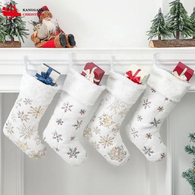 China Chirstmas Decor KangGang Christmas Decoration Velvet Material Gold Stamping Snowflake Xmas Socks 48cm Christmas Gift Bag Stockings Large for sale