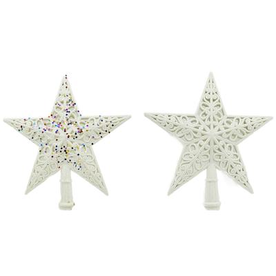 China 2021 Eco-friendly Christmas Decoration Product Best Selling Plastic Hollow Out Glitter White Christmas Tree Topper 3d Little Star for sale