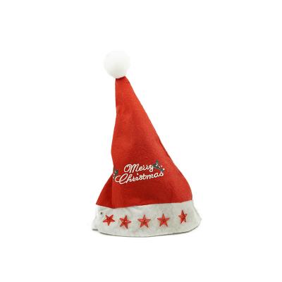 China Kanggang Eco - Friendly Christmas Decorations Classic Style Red White Nonwoven Santa Hat With Christmas Lights for sale