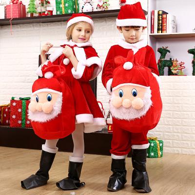 China Christmas Santa Suit Costume For Kids Santa Suit Classic KangGang Christmas Decoration Velvet Kids 1 To 14 Years Old for sale