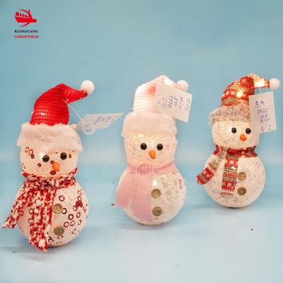 China Kanggang Xmas Decorations 22cm Little LED Snowman Elf Sequin Snowman Christmas Customized Super Cute Ornament With Lights Inside for sale