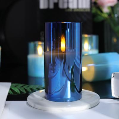 China KangGang Christmas Home Crafts Decoration High Quality Diameter 7.5cm Clear Glass Body Paraffin LED Material Candle Artificial Flameless Candle for sale