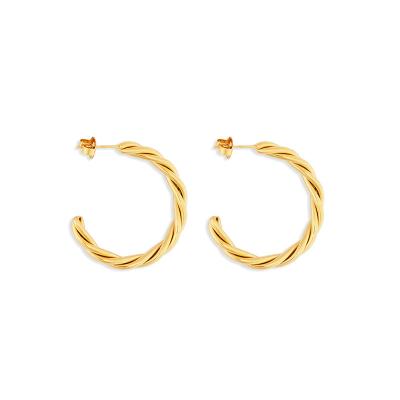 China Fashionable 18K Gold Plated Earrings Women Twisted Rope Circle Earrings for sale