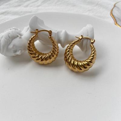 China Trendy 18k Gold Plated Chunky Croissant Hoop Earrings, thick crescent earring, gold twist hoops. for sale