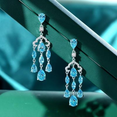 China Cute Blue Bridal Earrings, Wedding Blue Crystal Earrings, Bridal Blue Silver Earrings For Ladies for sale