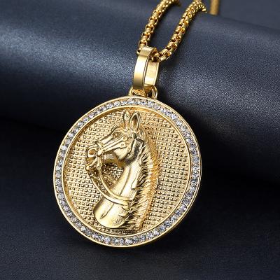 China Hip Hop Hip Hop Style 18K Gold CZ Diamond Gold Horse Pendant For Men for sale