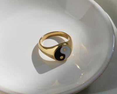 China TRENDY/Vintage yin and yang seal ring, gold seal ring gold, bold ring vintage thick ring for sale