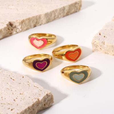 China TRENDY/Vintage Neon Heart Double Rings, Colorful Enamel Ring, Resin Rings For Women for sale