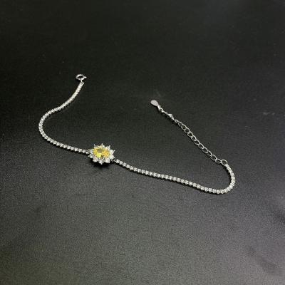 China Romantic 925 Sterling Silver Bracelet Simulated Crystal Flower in the Rain Flower Adjustable Cute Bracelets with Chain for sale