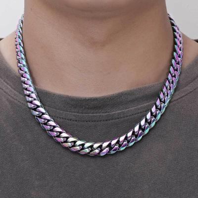 China Hiphop/Trendy/Fashion/Party Cuban Chain 12mm Rainbow Color Restrictor Stainless Steel, Colorful Necklace, Hip Hop for sale