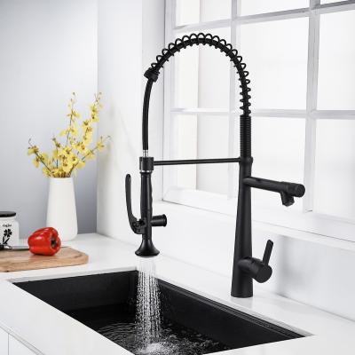 China Thermostatic Faucets Long Handle Modern Design Black Pull Down Copper European Commercial To Pull Out Kitchen Mixer Water Faucet for sale