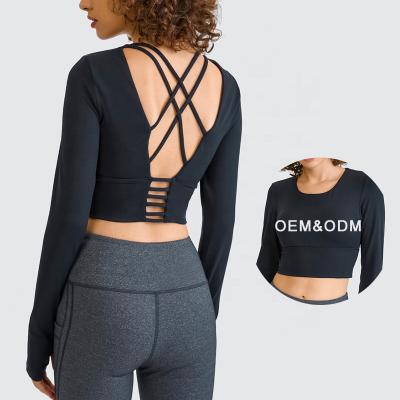 China Wholesale Custom Breathable Crop Top Back Fitness Long Sleeve Activewear Clothing Gym Running Shirt For Women for sale