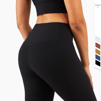 China Wholesale Custom Breathable Gym Activewear Women Workout Clothes Fitness Leggings Waist High Butt Yoga Ribbed Knitted Lifting Gaiters for sale