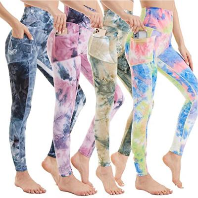 China Wholesale Custom Breathable Fitness And Yoga Wear Tummy Control Printed Gaiters With Pocket Sport Pants Tie Up Dye Gaiters For Women for sale