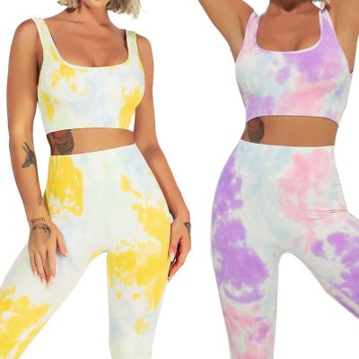 China Breathable Gym Activewear Seamless Tie Dye Yoga Sets Sport Suit Outdoor Exercise Two Piece Gym Set Fitness Sets For Women for sale