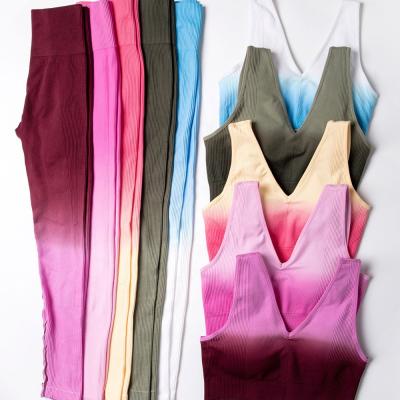 China Breathable Gym Wear 2 Piece Set Women Clothing Gradient Active Wear Set Fitness Sport Suit Seamless Yoga Sets For Women for sale