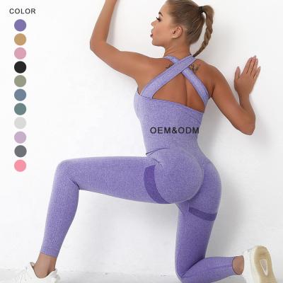 China Wholesale Custom Women Breathable Yoga Wear Sweatsuit Set One Piece Jumpsuit Active Quick Drying Sweatsuit Wear Set for sale