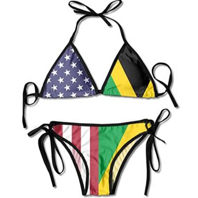 China Wholesale Custom Women Breathable Mini Brazilian Jamaica Flag Bikini Rasta Swimwear G-String Swimwear 2 Piece Swimwear Bikini Set for sale