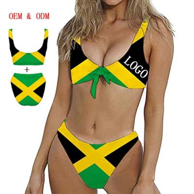 China Wholesale Custom Beach Wear Breathable Rasta 2021 2 Piece Swimsuit Swimwear Bikini Set And Jamaica Swimwear Thong Bikini Set for sale