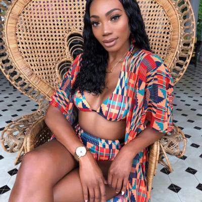 China Wholesale Custom Made Breathable Women Swimsuit 2021 3 Piece Swimsuit Set African Print And Thong Swimwear Bikini Set For Beach Wear for sale