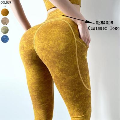 China Workout Breathable Gym Wear Quick Dry Tie Dye Yoga Gaiters With High Quality Women Booty Lift Ladies Gym Gaiters With Pocket for sale