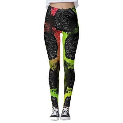 China Breathable Women Breathable Gaiters Sports Pants Black Stained Roses Rasta Yoga Pants Gaiters 2021 for sale