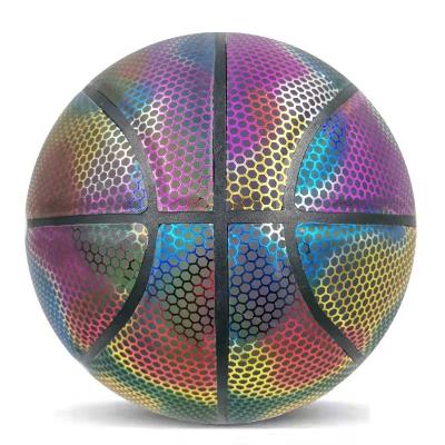 China Size 7 Holographic Flash Reflective Fluorescent Luminous Basketball Adult Basketball Customization Factory 5#6#7# for sale